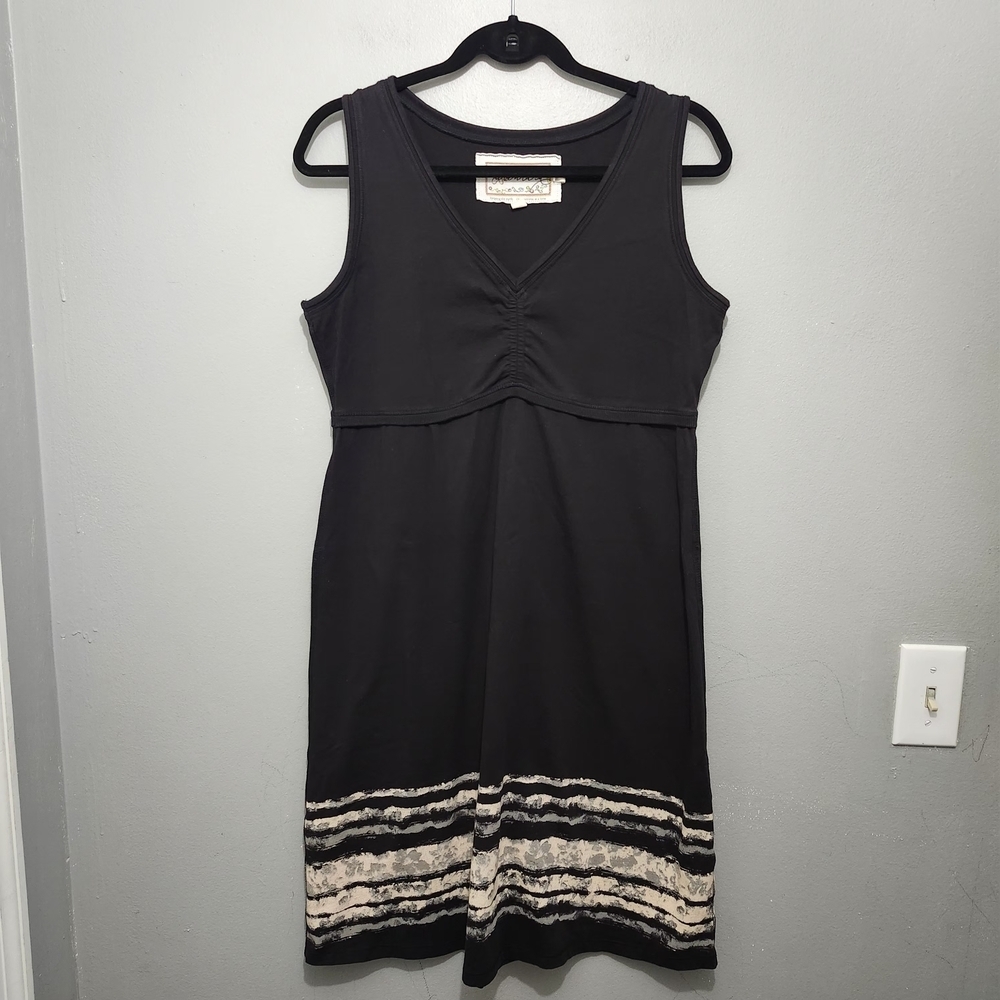 Aventura Black and Cream Midi Dress Size M Organic Cotton